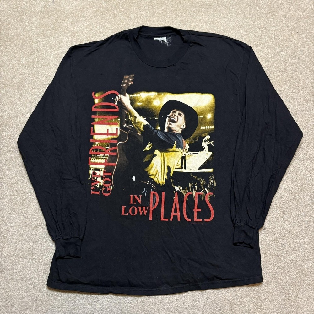 Vtg Garth Brooks Shirt Large Friends In Low Places Black LS Country Graphic 90s